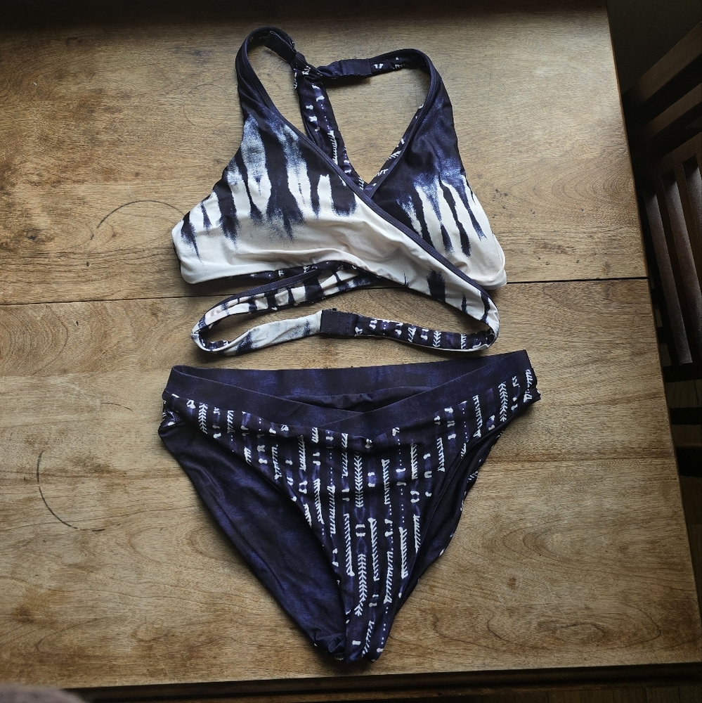 Title Nine Navy and White Tie-Dye Bikini Set